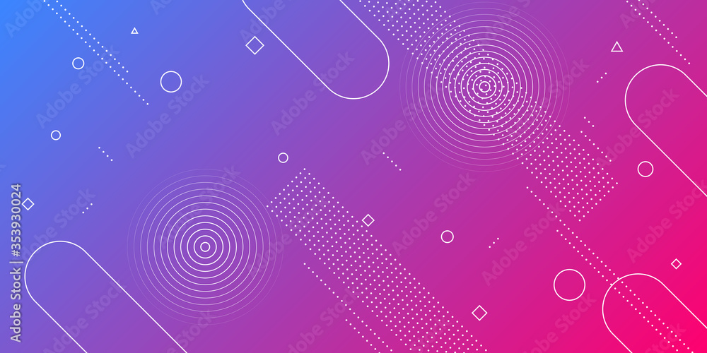 Poster modern abstract background with memphis elements in blue and purple gradients and retro themed for p