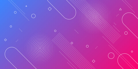 Modern abstract background with memphis elements in blue and purple gradients and retro themed for posters, banners and website landing pages.