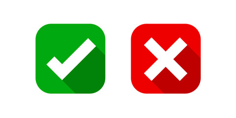 checkmark and x or confirm and deny square icon button flat for apps and websites symbol, icon checkmark choice, checkbox button for choose, square answer box for checklist, approval check sign button © cgdeaw
