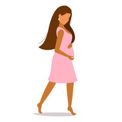 Pregnant woman walking. Beautiful pregnant woman. Happy pregnancy. Vector illustration.