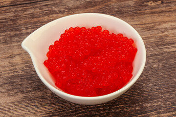 Red salmon caviar in the bowl