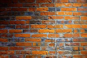 Light Beam with Shadow on Old Red Brick Wall Texture Background.