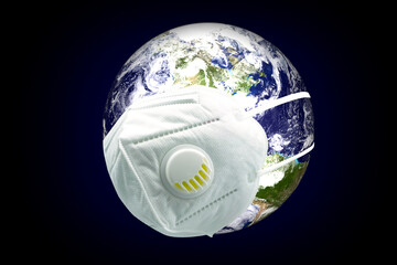 Earth Wearing Virus Protection Medical Mask, Suitable for Environment and Covid-19 Virus Situation Concept. Elements of this Image Furnished by Nasa.