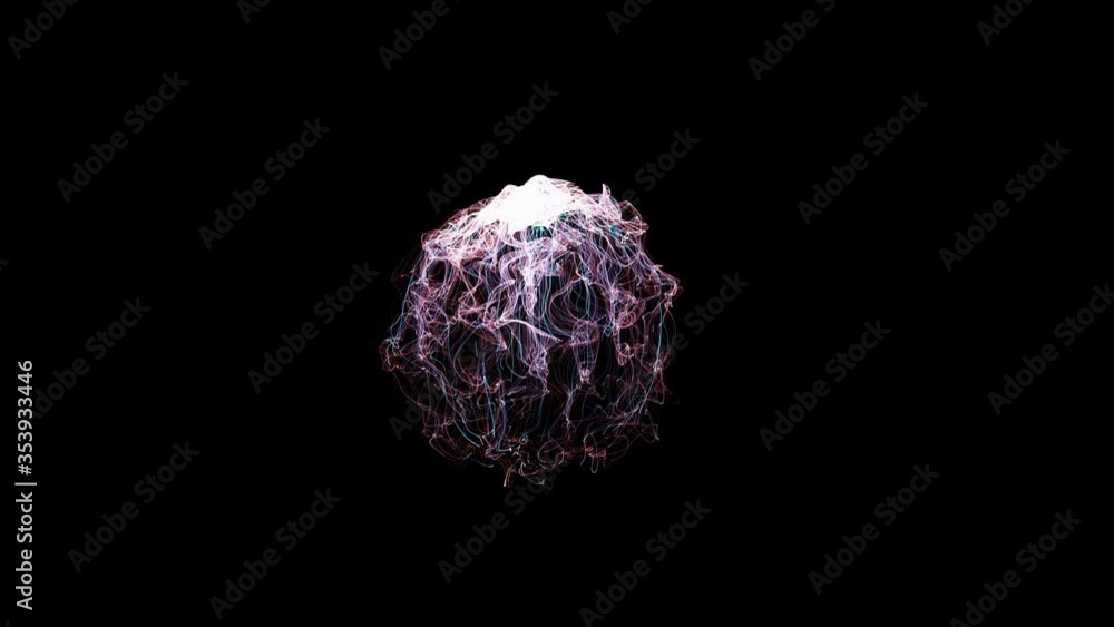 Poster abstract strings of chaotic light energy sphere ball, animation fractal lightning, digital flames, a
