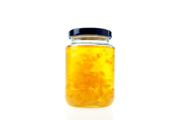 Marmalade Jam Glass Jar Isolated on White Background.