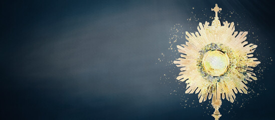 Blessed Sacrament, Corpus Christi. Watercolor christian banner