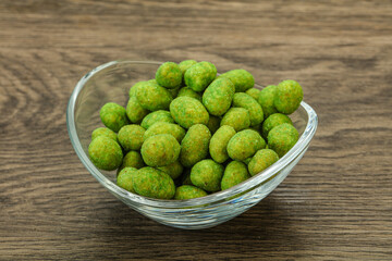 Spicy wasabi peanuts in the bowl