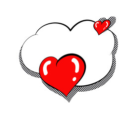 Two red hearts on a speech bubble with copy space for text. Valentine's Day, Wedding, marriage proposal.