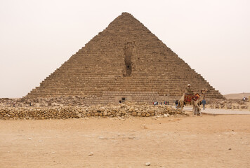 GIZA, EGYPT, APRIL 20: Tourists visits the Pyramid of Menkaure at Giza complex, Cairo, Egypt on...