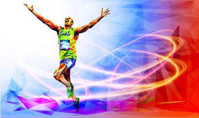 Olympic games, Tokyo 2020. 2021 Runner. vector illustration in triangles runner. Sport ruuner of triangle . Vector. winner. Runner n finish. Sport illustration in vector