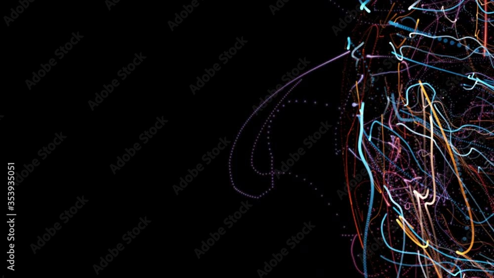 Poster abstract strings of chaotic light energy with blank space for your text message, colorful fractal mu