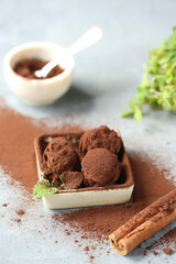 Chocolate candies, truffle on a white background.