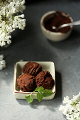 Chocolate candies, truffle on a white background.
