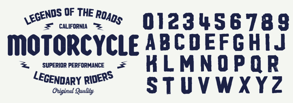 Motorcycle club community logo design.Decorative  font. Letters, Numbers and Symbols. Vector Illustration.