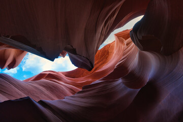 Abstract Antelope Canyon near Page, Arizona, America. Colorful and abstract background. Travel and art concept. 