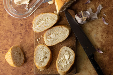 Baguette with butter and garlic.