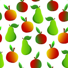 Apples and green pears are seamless models, the abstract background is repeated. For paper, cover, fabric, gift wrapping, wall art, interior decoration. The simple design of the picture surface. Vecto