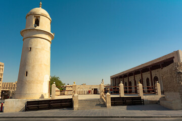 Fototapeta na wymiar Souq Waqif Mosque in Doha. Islamic religion building. Sacred temple of Muslim faith.