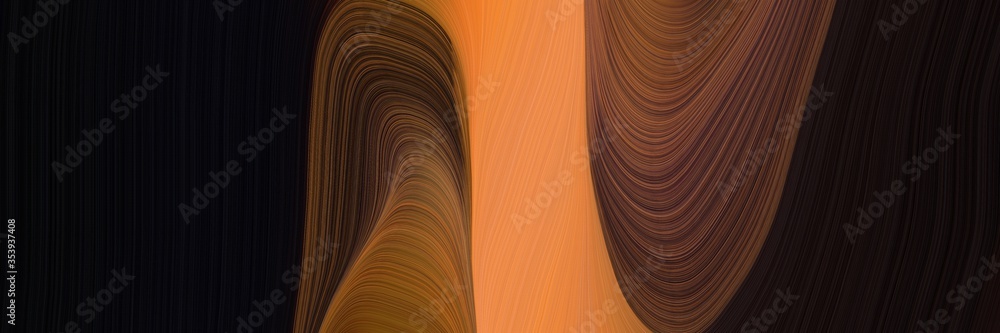Poster abstract artistic horizontal header with peru, very dark pink and saddle brown colors. fluid curved 