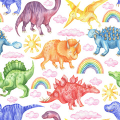 Pattern of dinosaurs and rainbow © Olena