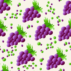 seamless pattern fruits, red grapes with leaves, abstract background on a summer theme. For paper, cover, fabric, gift wrapping, wall art, interior decoration. Simple image surface design. Vector