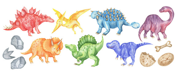 Set of colored dinosaurs