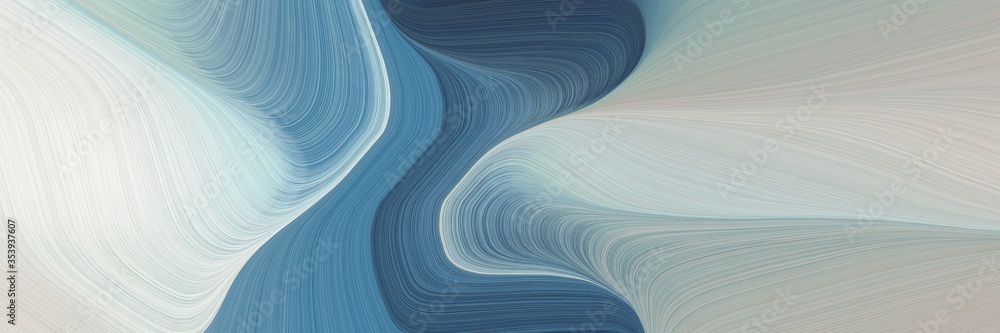 Poster abstract surreal designed horizontal banner with silver, teal blue and cadet blue colors. fluid curv