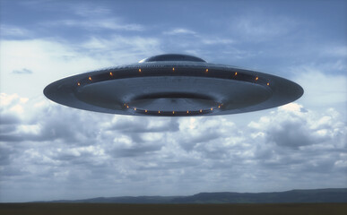 Naklejka na ściany i meble Unidentified flying object - UFO. Science Fiction image concept of ufology and life out of planet Earth. Clipping Path Included.