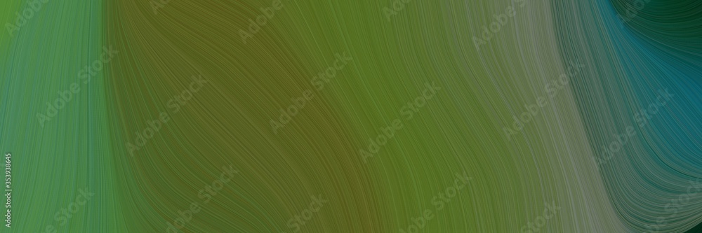 Poster abstract surreal designed horizontal header with dark olive green, teal blue and dark slate gray colors. fluid curved flowing waves and curves for poster or canvas
