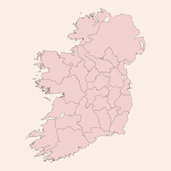 Ireland detailed political map. Vintage pink shade background vector. Business concepts and backgrounds.