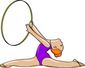 Sports school of rhythmic gymnastics. Young gymnast doing exercises