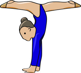 Sports school of rhythmic gymnastics. Young gymnast doing exercises