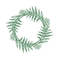 Tropical round banner. Decorative plant element. Branches in a circle. Palm branches.