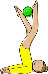 Sports school of rhythmic gymnastics. Young gymnast doing exercises