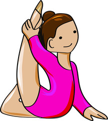 Sports school of rhythmic gymnastics. Young gymnast doing exercises