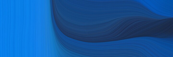 abstract decorative horizontal header with midnight blue, dodger blue and very dark blue colors. fluid curved lines with dynamic flowing waves and curves for poster or canvas