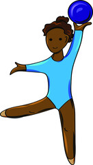 Sports school of rhythmic gymnastics. Young gymnast doing exercises