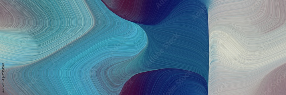Aufkleber abstract surreal designed horizontal header with teal blue, ash gray and midnight blue colors. fluid curved lines with dynamic flowing waves and curves for poster or canvas