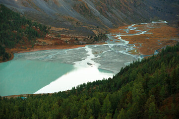 View from above on the mountain aksem mountain altai