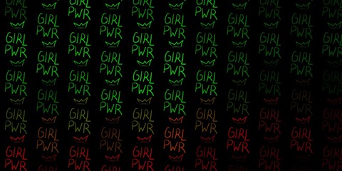 Fototapeta premium Dark Green, Red vector backdrop with woman's power symbols.