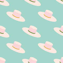 Fedora hats seamless repeat vector pattern for wrapping paper, fabric, textile, backgrounds.