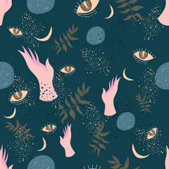 Stylish seamless pattern / hands and eyes / magic / printable fabric