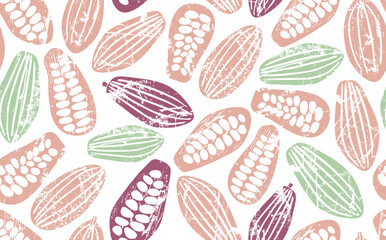 Cocoa Beans Seamless Pattern. Chocolate Background. Vector illustration.