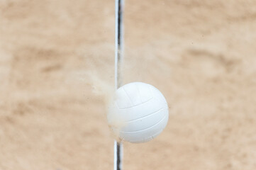 White Volleyball Ball Over Net. Holiday and activity concept
