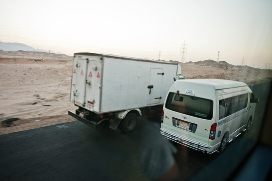 Hurghada, Egypt -20 August 2016: Moving on highway egyptian cars and bus