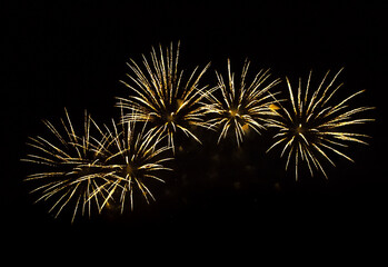 Beautiful golden firework isolated on black background