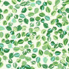 Eco print from green leaves. Seamless floral pattern in leaves of ash, birch. Nature simple background for fabric, cloth design, covers, manufacturing, wallpapers, print, gift wrap and scrapbooking.