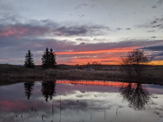 Sunset over pond