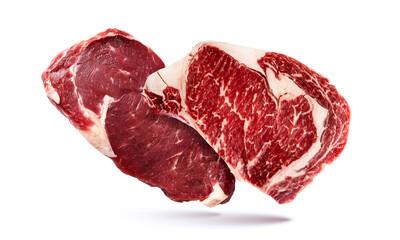 Fresh raw tasty meat steak cow pork fly vegetables health food