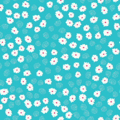 Seamless ditsy pattern in small cute wild flowers of daisy. Delicate bouquets. Liberty style millefleurs. Floral background for textile, wallpaper, pattern fills, covers, surface, print, wrap
